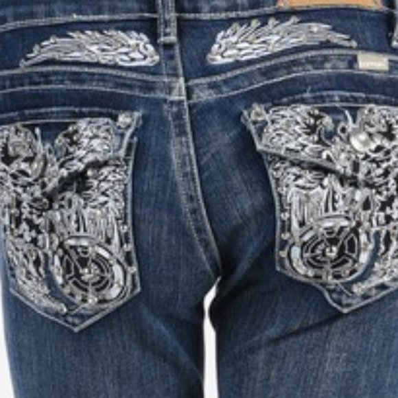 Motorcycle Wing Boot Leg Jeans w/Rhinestone Detail - Picture 2 of 8